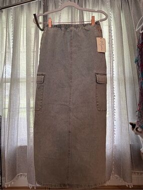 Denim Cargo Midi Skirt